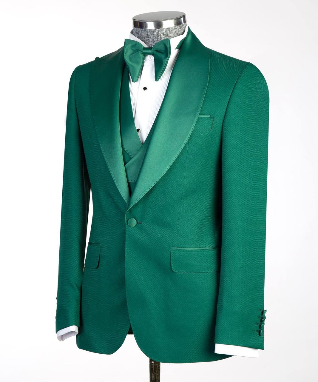 Men's Green Tuxedo-Asymmetrical Satin Lapel