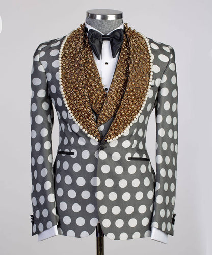 Men's 3 Piece Tuxedo Stone Detailed Collar