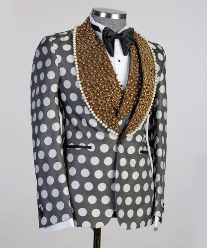 Men's 3 Piece Tuxedo Stone Detailed Collar