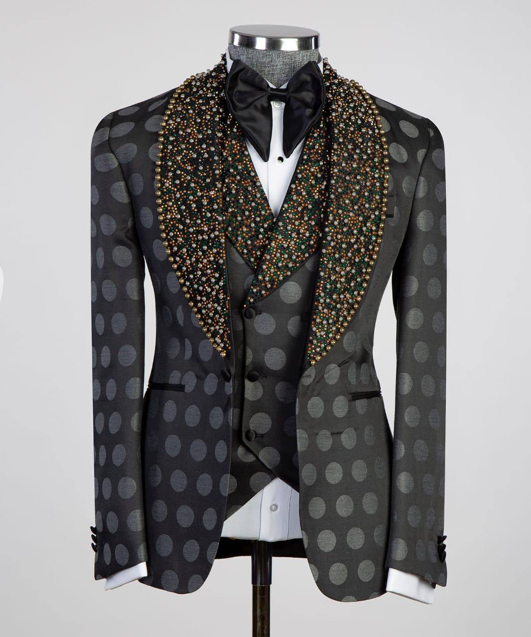 Men's 3 Piece Tuxedo Stone Detailed Collar