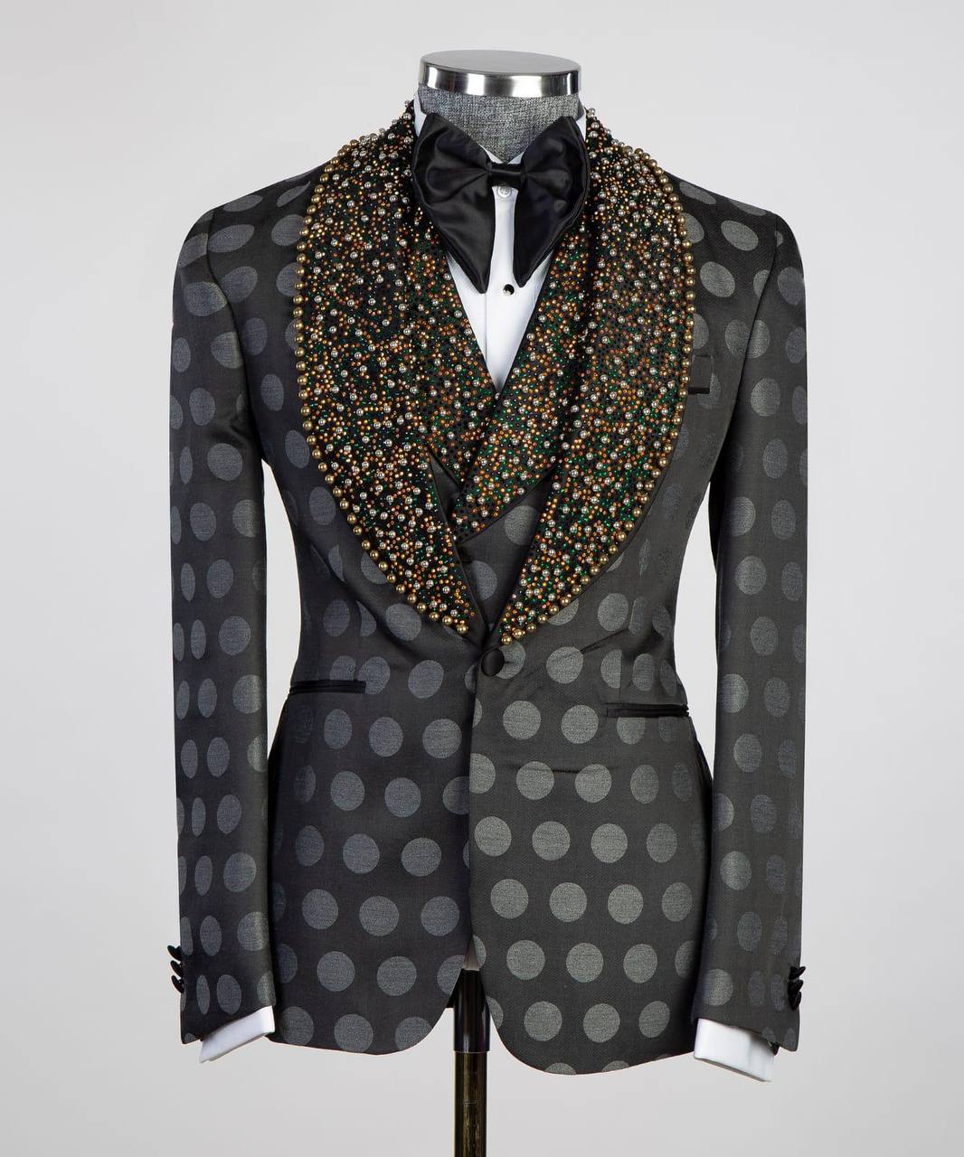 Men's 3 Piece Tuxedo Stone Detailed Collar