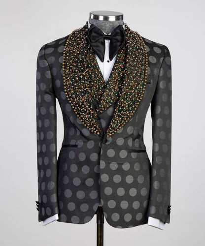 Men's 3 Piece Tuxedo Stone Detailed Collar