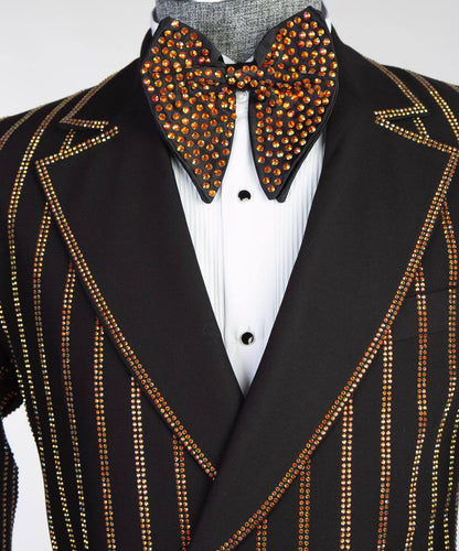 Men's Black Tuxedo, Gold Stripe Stoned Design
