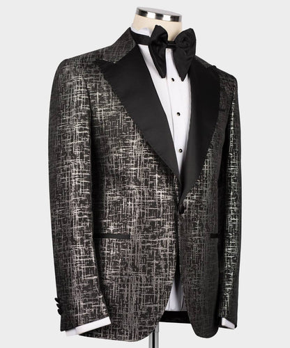 Men's Tuxedo Silver Pattern with Black Collar