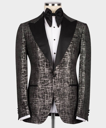 Men's Tuxedo Silver Pattern with Black Collar