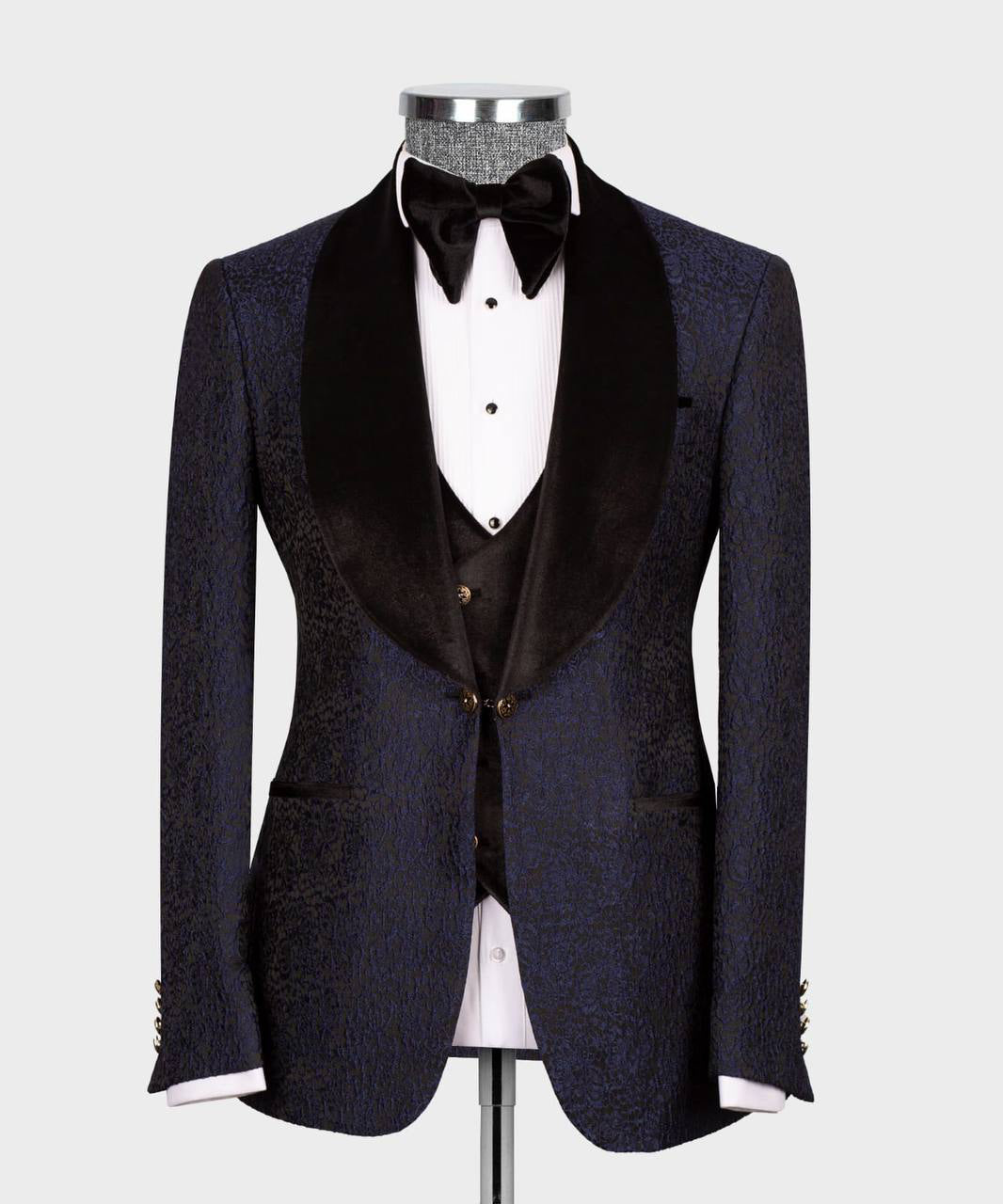 Men's 3 Piece Velvet Collar Navy Tuxedo
