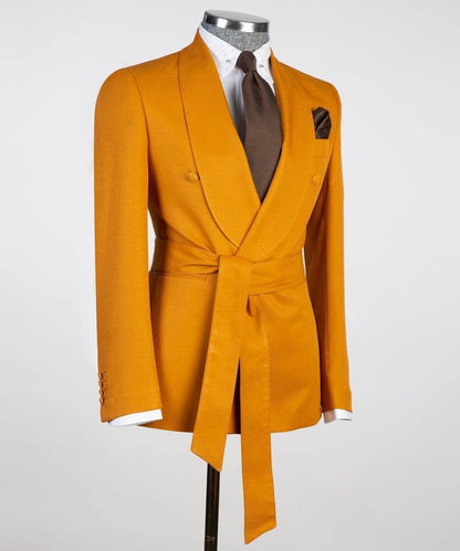 Men's 2 Piece Suit, Orange, Belted Design, Costume