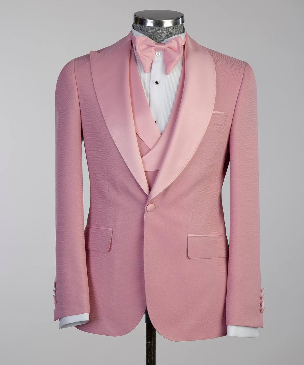 Men's Pink Tuxedo-Asymmetrical Satin Lapel