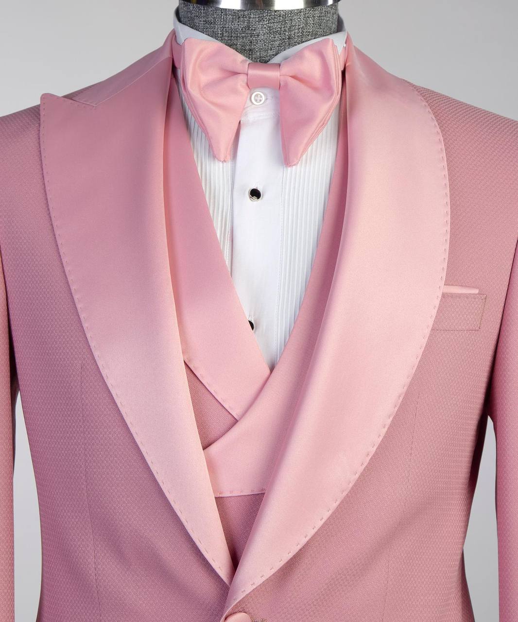 Men's Pink Tuxedo-Asymmetrical Satin Lapel