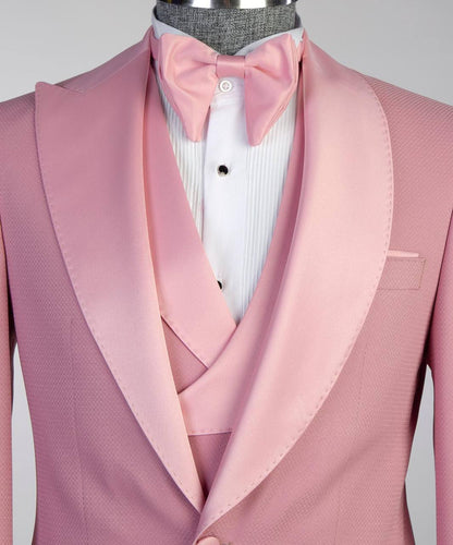 Men's Pink Tuxedo-Asymmetrical Satin Lapel