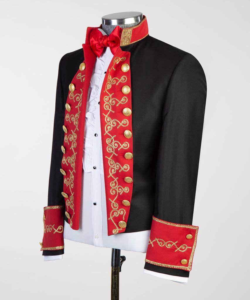 Black Suit, Royal Design, Red Collar - SevendayShopping