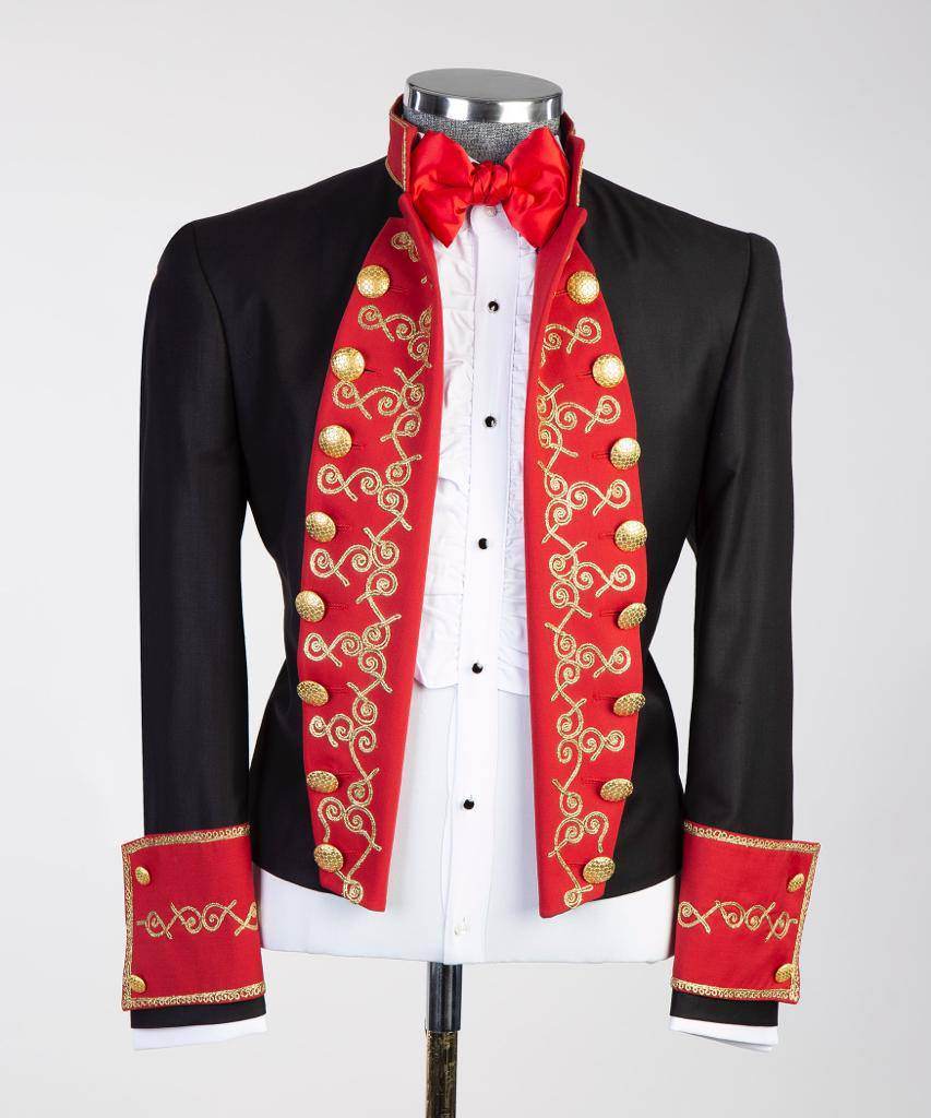 Black Suit, Royal Design, Red Collar - SevendayShopping