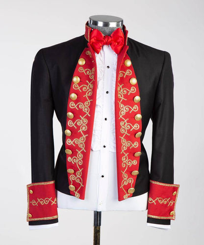 Black Suit, Royal Design, Red Collar - SevendayShopping