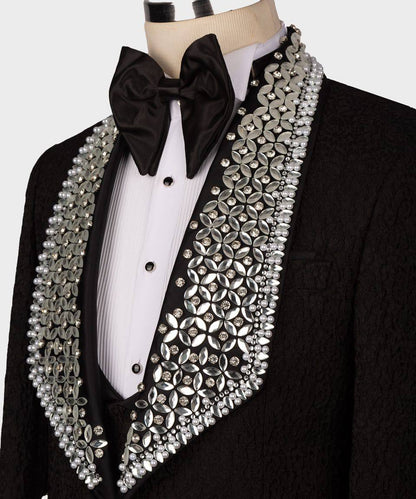 Men's 3 Piece Stone Stitched Navy/Gold Tuxedo