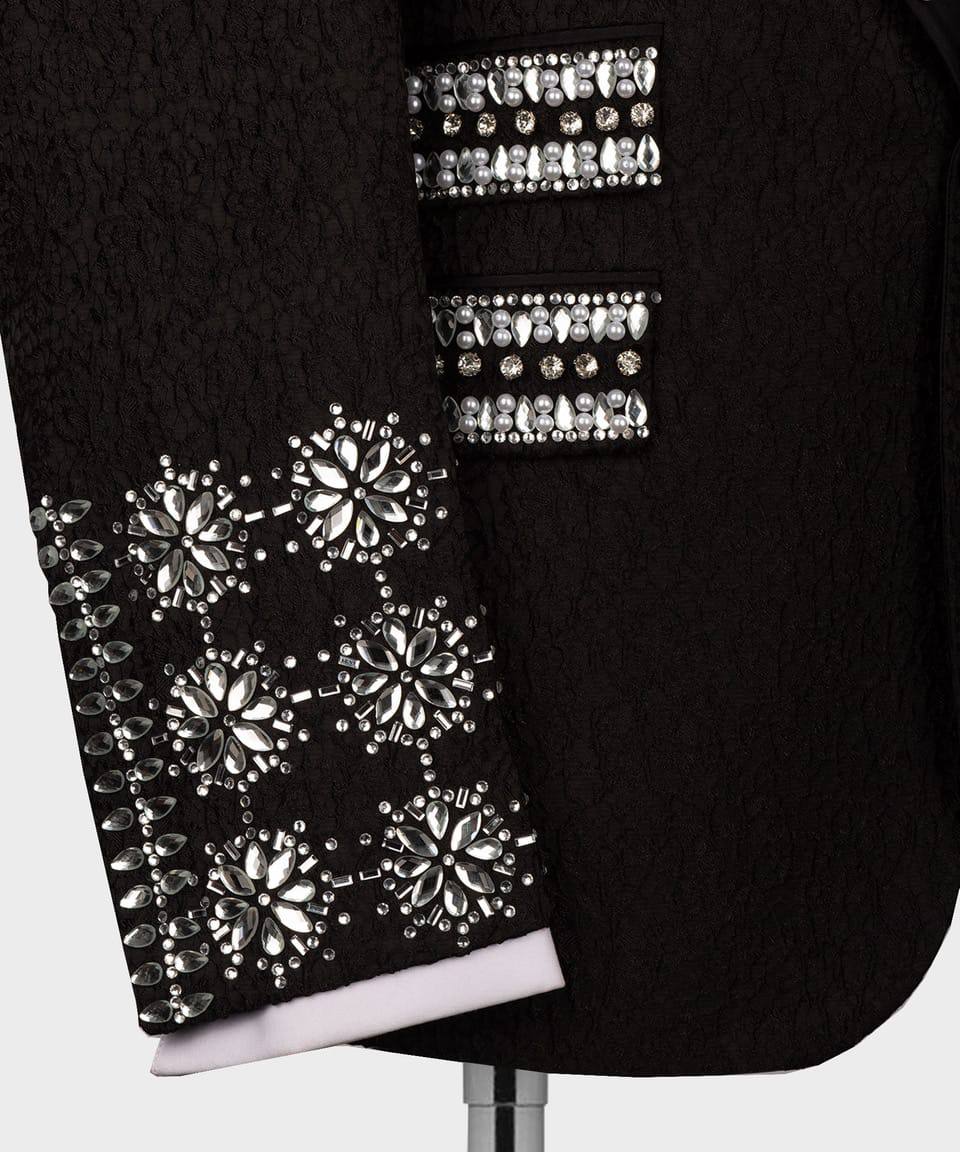 Men's 3 Piece Stone Stitched Black/Silver Tuxedo