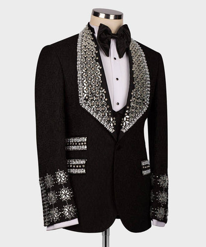 Men's 3 Piece Stone Stitched Navy/Gold Tuxedo