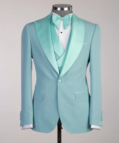 Men's Turquoise Tuxedo-Asymmetrical Satin Lapel