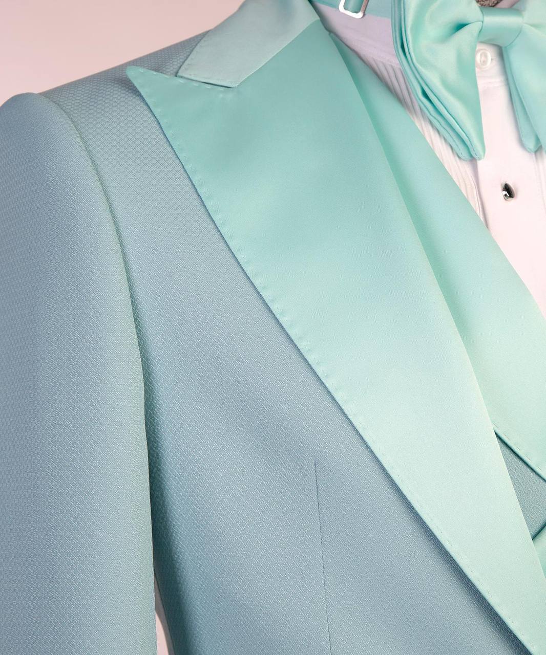 Men's Turquoise Tuxedo-Asymmetrical Satin Lapel