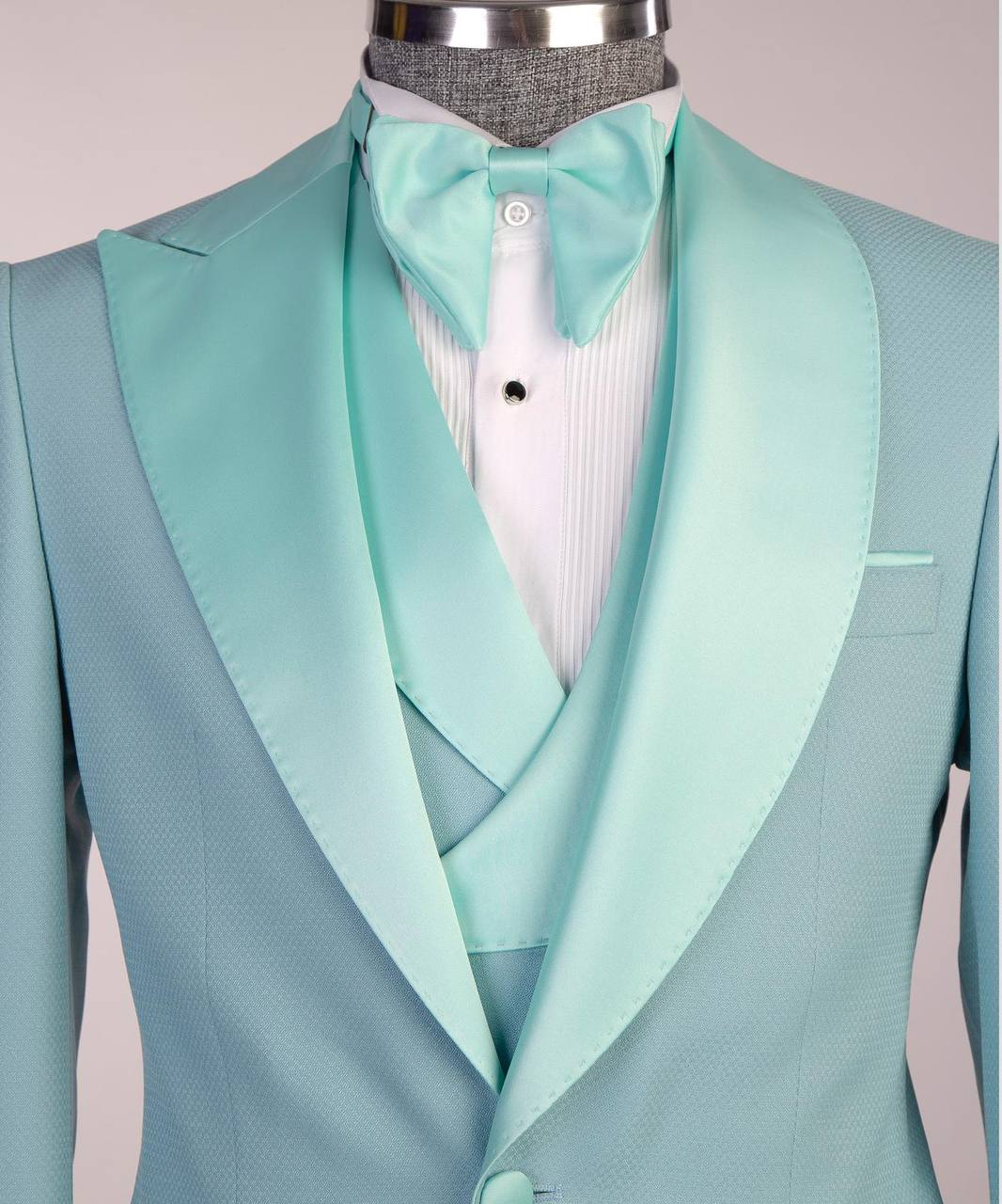 Men's Turquoise Tuxedo-Asymmetrical Satin Lapel
