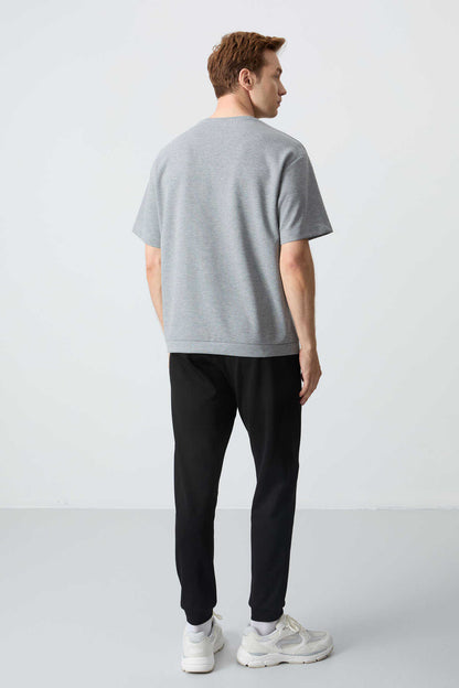 Men's-Grey-Black-Short Sleeve-Tracksuit Set