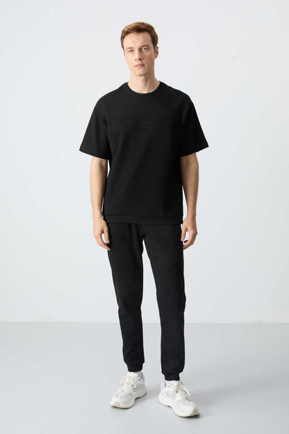 Men's-Black-Short Sleeve-Tracksuit Set