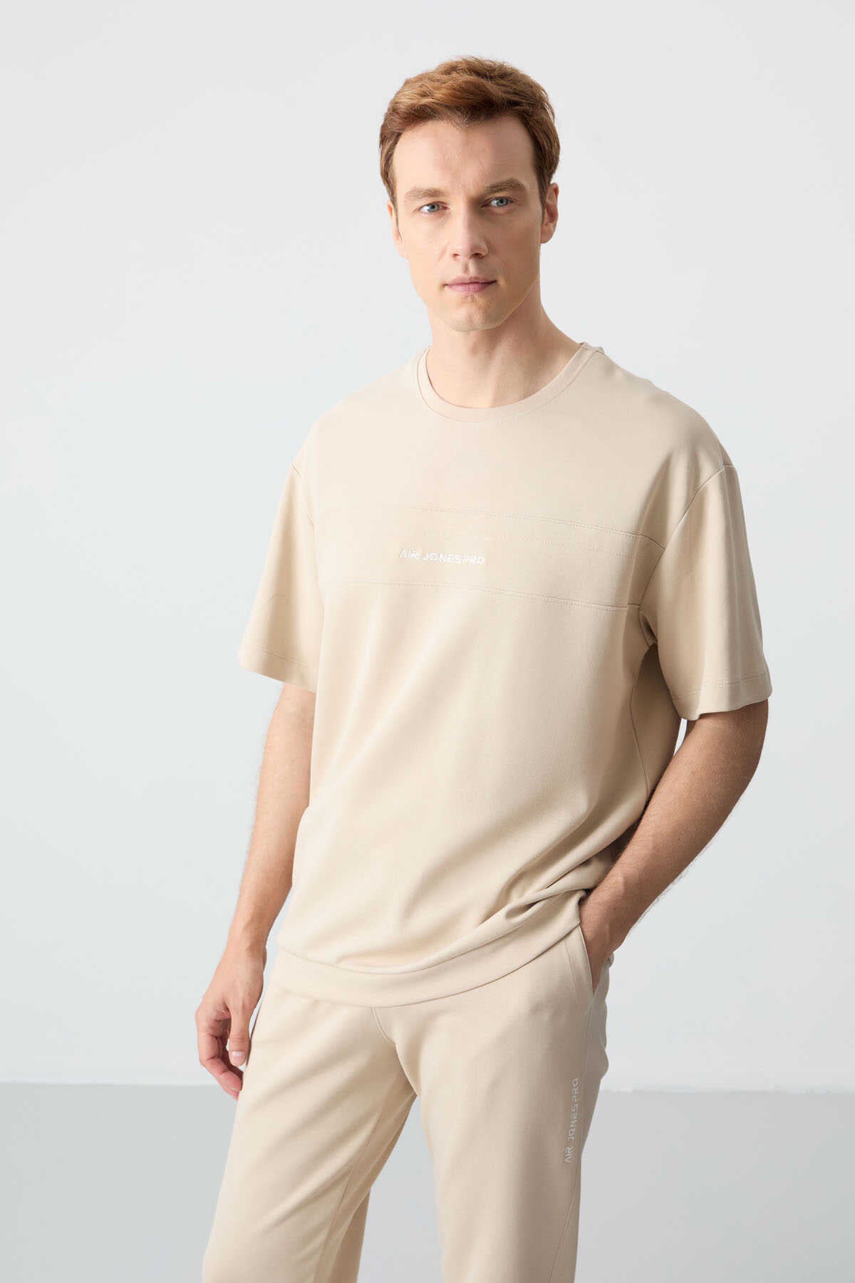 Men's-Cream-Short Sleeve-Tracksuit Set