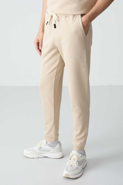 Men's-Cream-Short Sleeve-Tracksuit Set