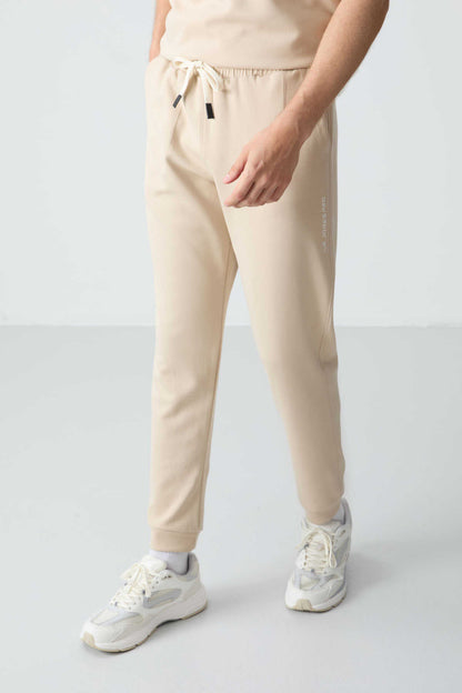 Men's-Cream-Short Sleeve-Tracksuit Set