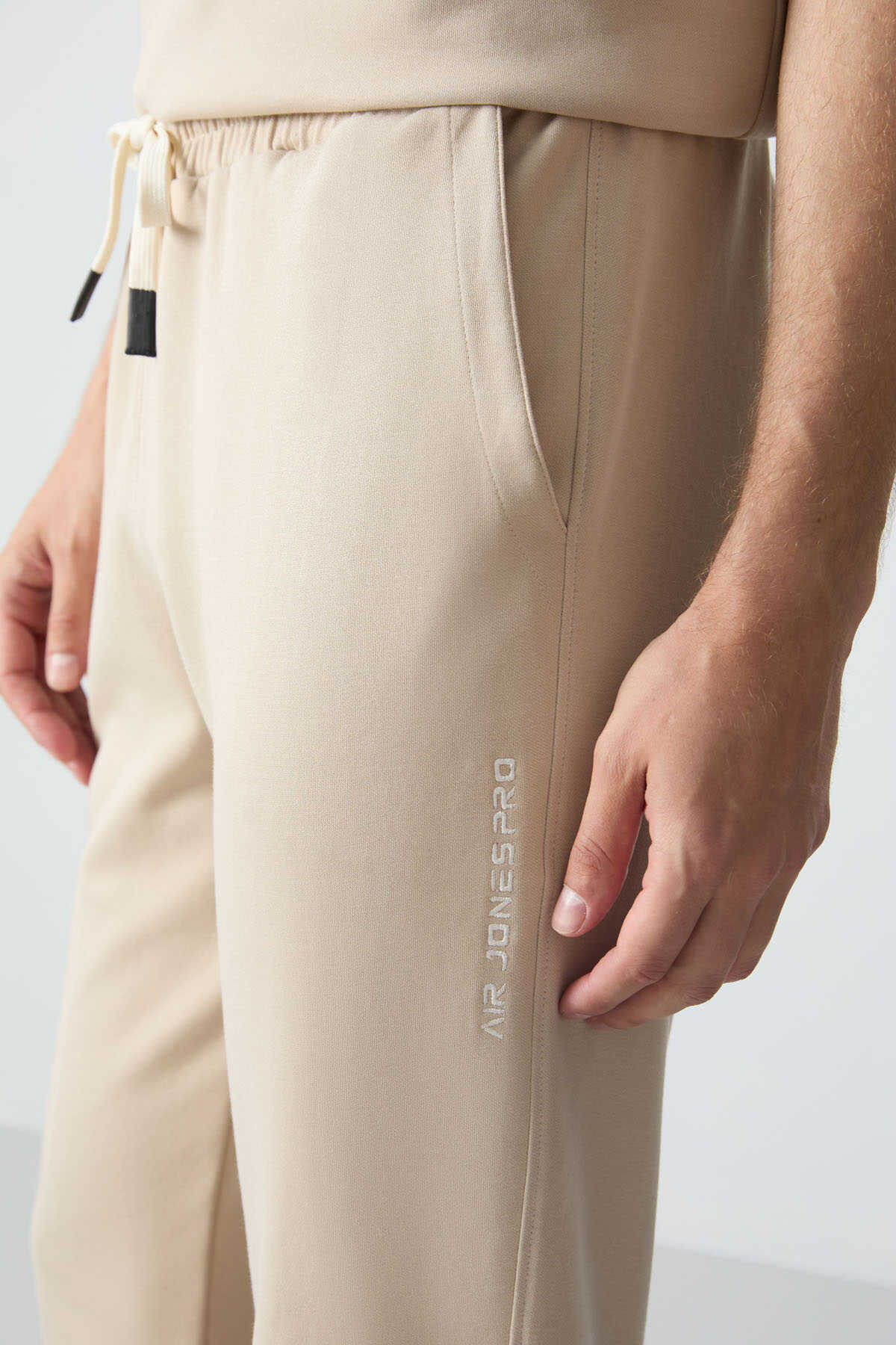 Men's-Cream-Short Sleeve-Tracksuit Set