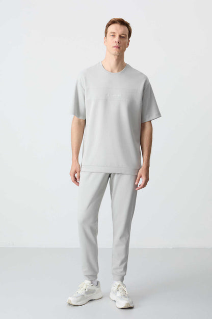 Men's-Grey-Short Sleeve-Tracksuit Set