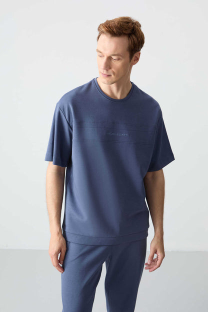 Men's-Petrol Blue-Short Sleeve-Tracksuit Set