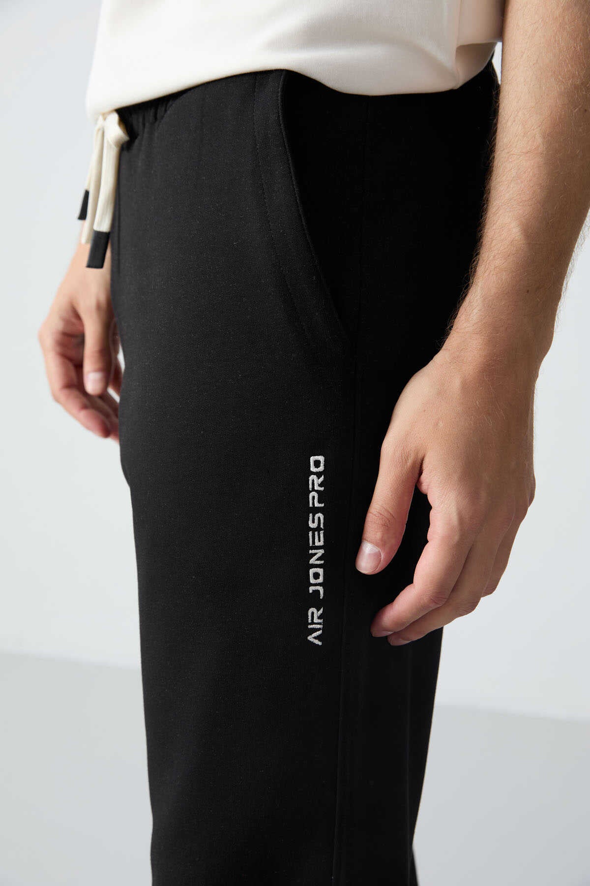 Men's-Cream-Black-Short Sleeve-Tracksuit Set