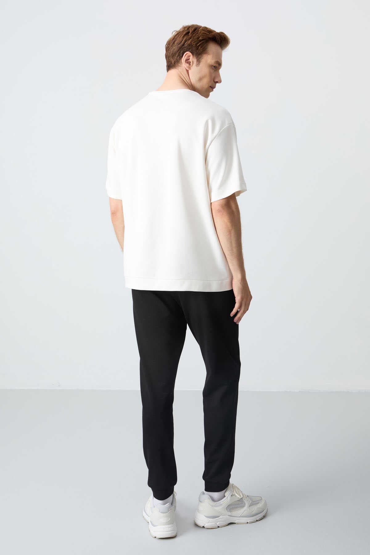 Men's-Cream-Black-Short Sleeve-Tracksuit Set