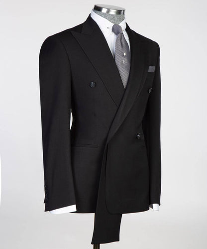 Shawl Design Double Breasted Black Suit