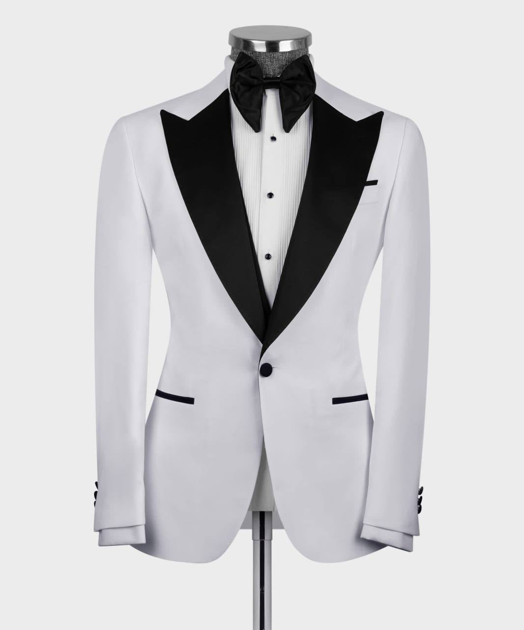 Men's 3 Piece White Black Lapel Tuxedo Suit