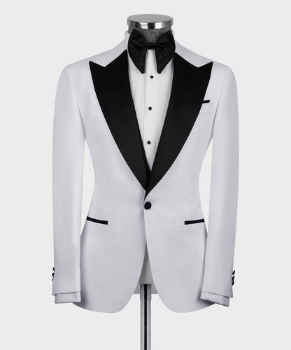 Men's 3 Piece White Black Lapel Tuxedo Suit