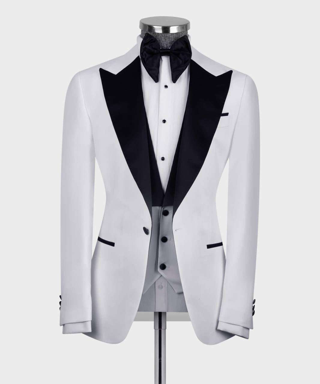 Men's 3 Piece White Black Lapel Tuxedo Suit