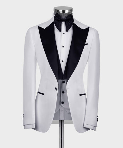 Men's 3 Piece White Black Lapel Tuxedo Suit