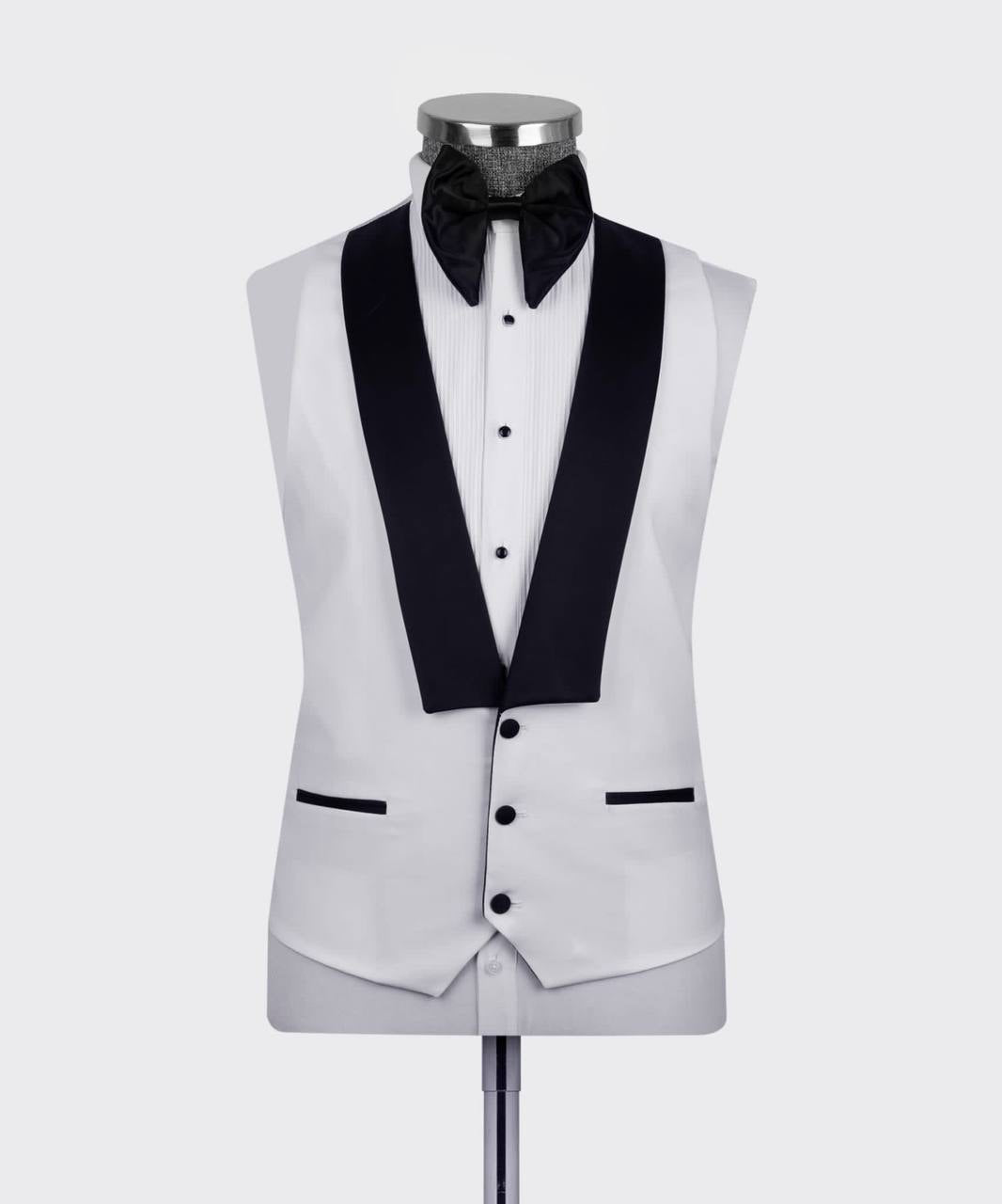 Men's 3 Piece White Black Lapel Tuxedo Suit