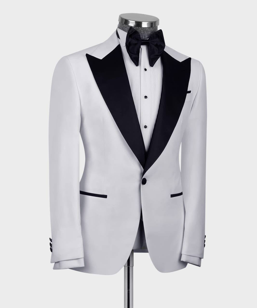 Men's 3 Piece White Black Lapel Tuxedo Suit