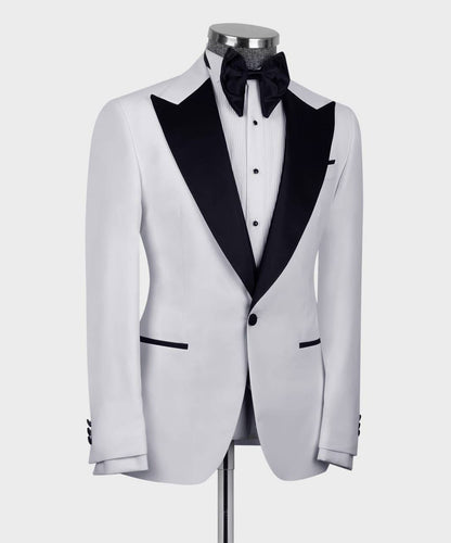 Men's 3 Piece White Black Lapel Tuxedo Suit