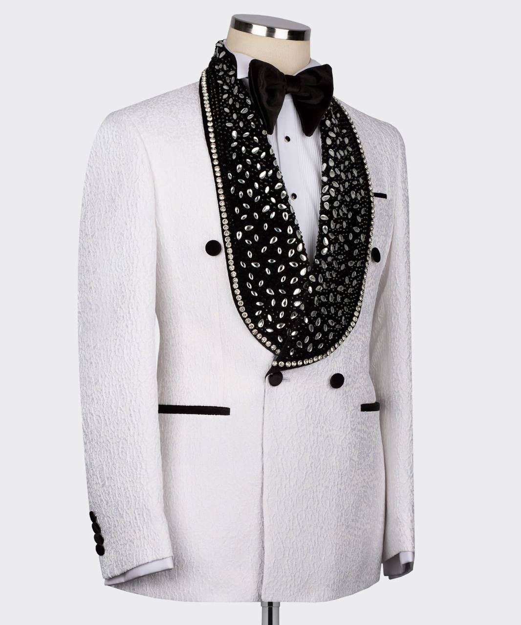 Men's Tuxedo, White, Gem Stoned on Collar